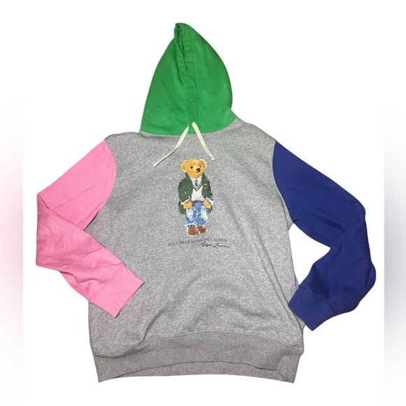 Polo Ralph Lauren Other - Polo Ralph Lauren Men's Polo Bear Colorblock Hoodie Gray Pink Large